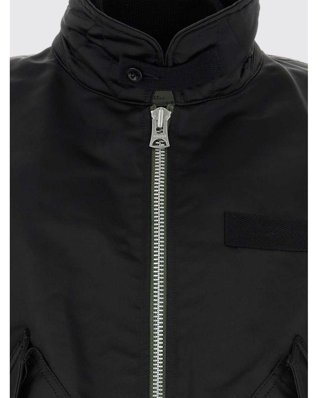 Sacai Black Windproof Nylon And Cotton Bomber Jacket With Classic Collar And Flap Pockets for men