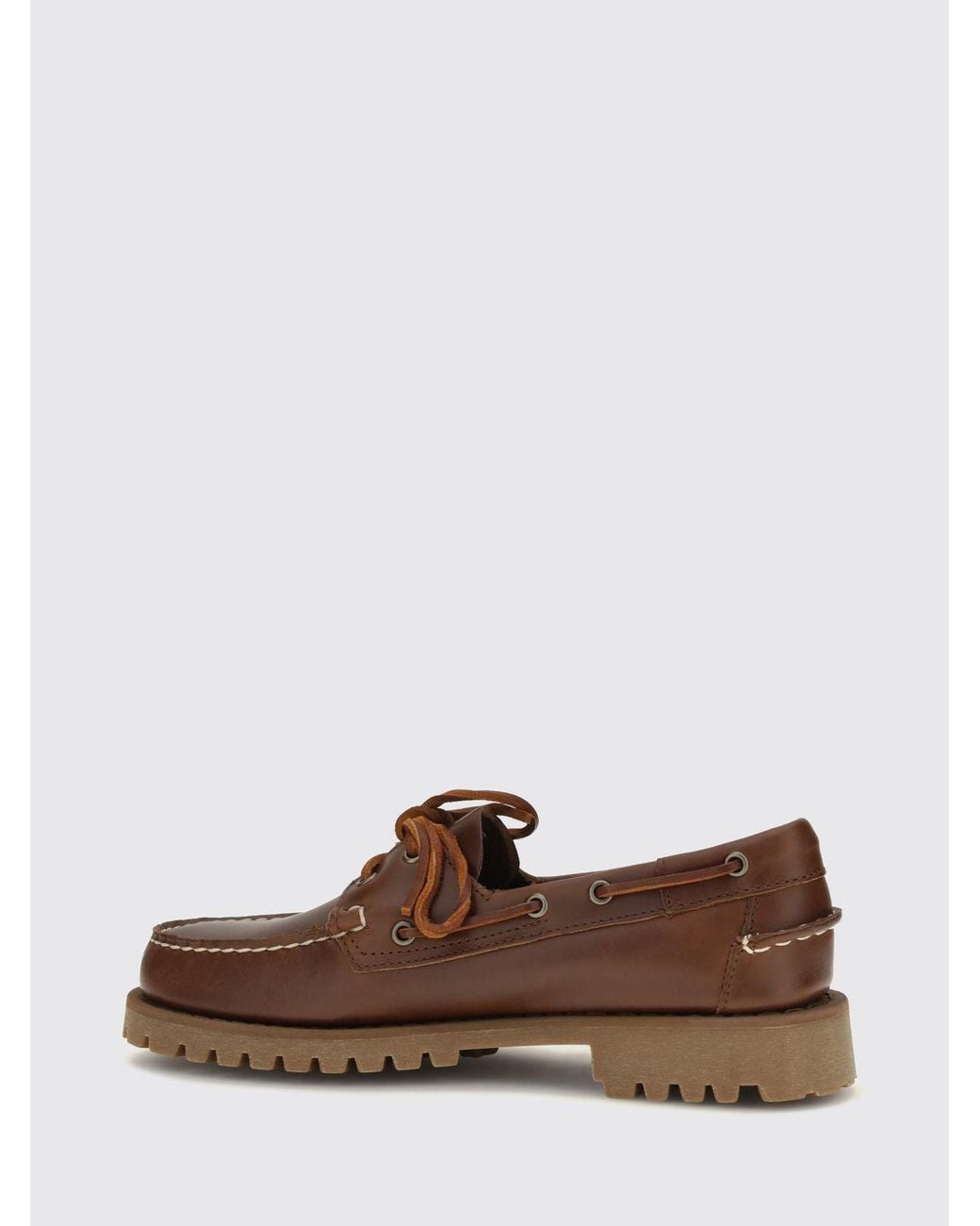 Sebago Brown Smooth Leather Boat Shoes With Side Lacing And Rubber Sole for men