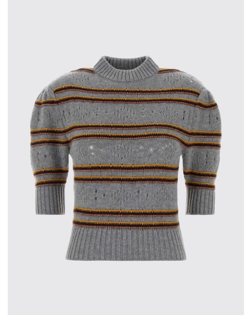 Marni Brown Striped Pure Cashmere Jumper With Puff Sleeves