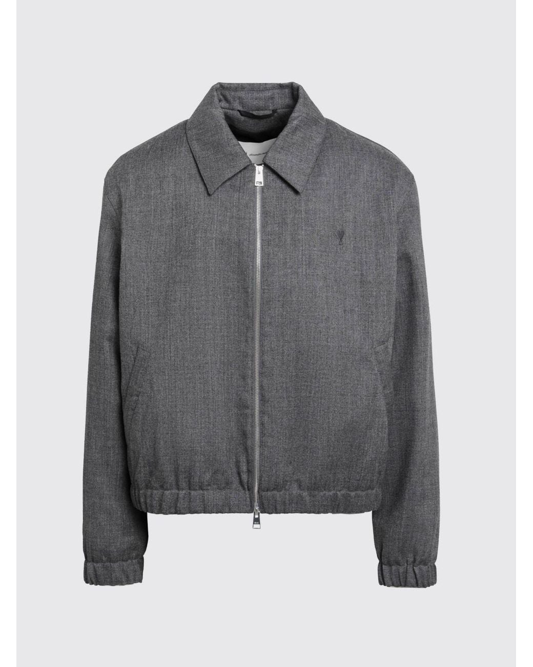 AMI Gray Wool Shirt Jacket With Zip Closure And An Elasticated Hem for men