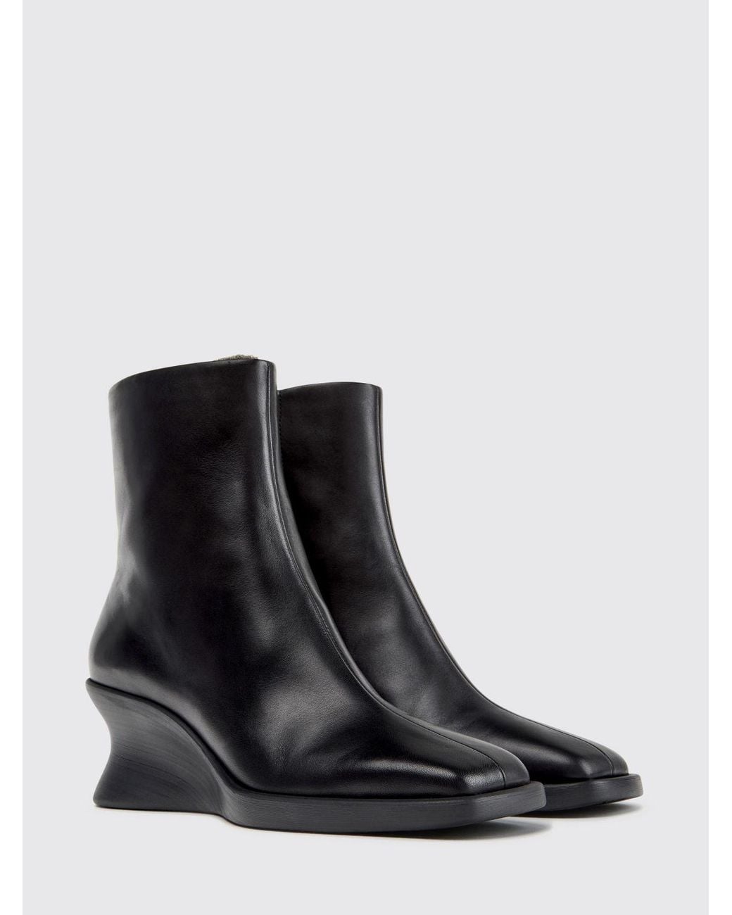 Camper Black Louise Smooth Leather Wedge Ankle Boots With Squared Toe