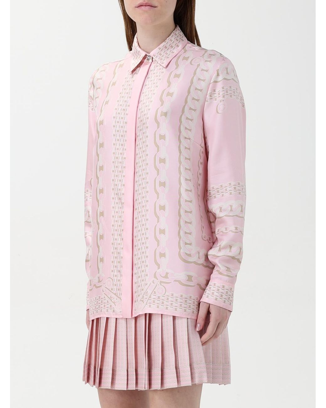 Versace Pink Chain Print Silk Blouse