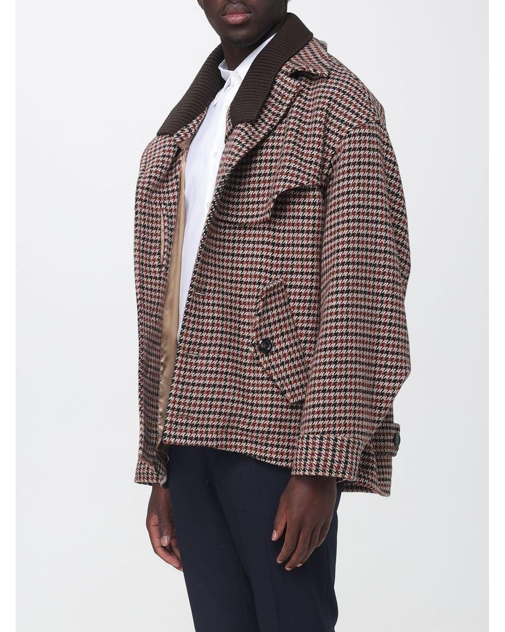 Emporio Armani Natural Oversize Virgin Wool Shirt Jacket With Houndstooth Pattern for men