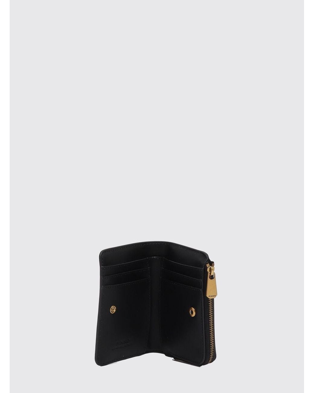 Pinko Black Smooth Calfskin Bifold Wallet With Love Birds Logo