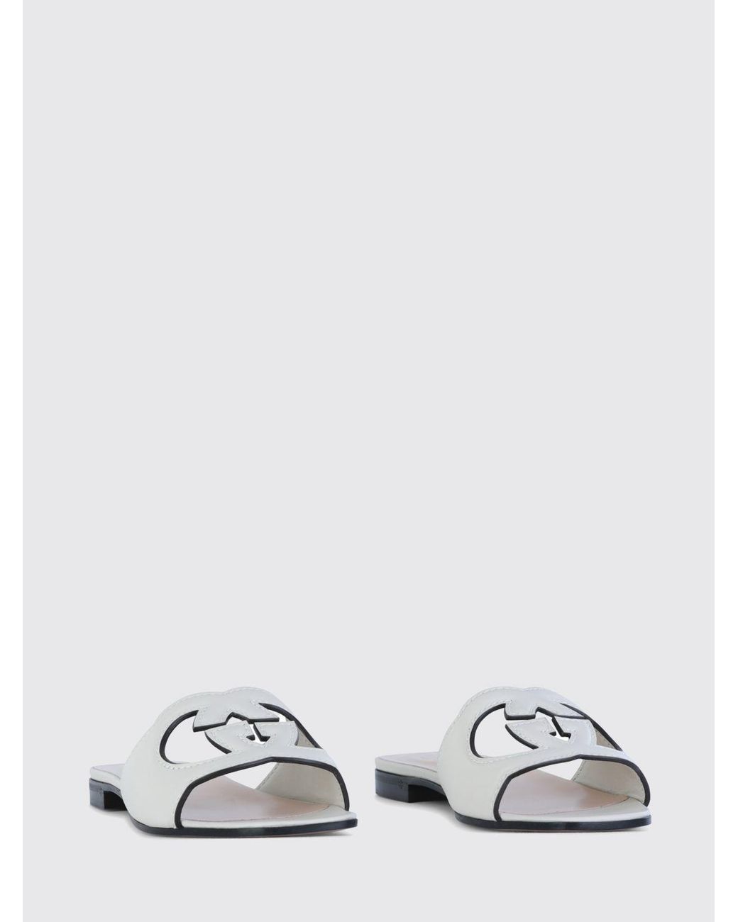 Gucci White Smooth Leather Mules With Gg Monogram And Square Toe