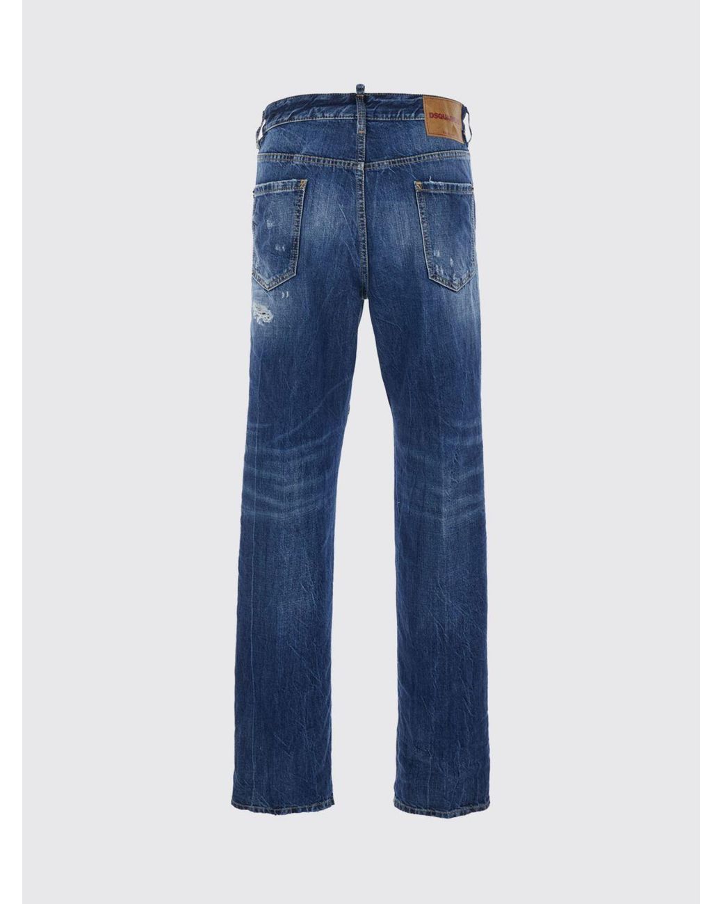 DSquared² Blue 642 Straight Fit Distressed Denim Five-Pocket Jeans for men