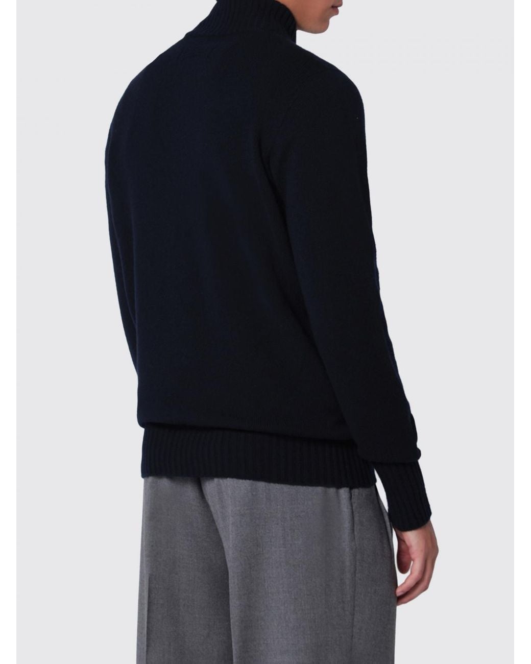 Drumohr Blue Half-Zip Long-Sleeved Wool Blend Turtleneck Jumper for men