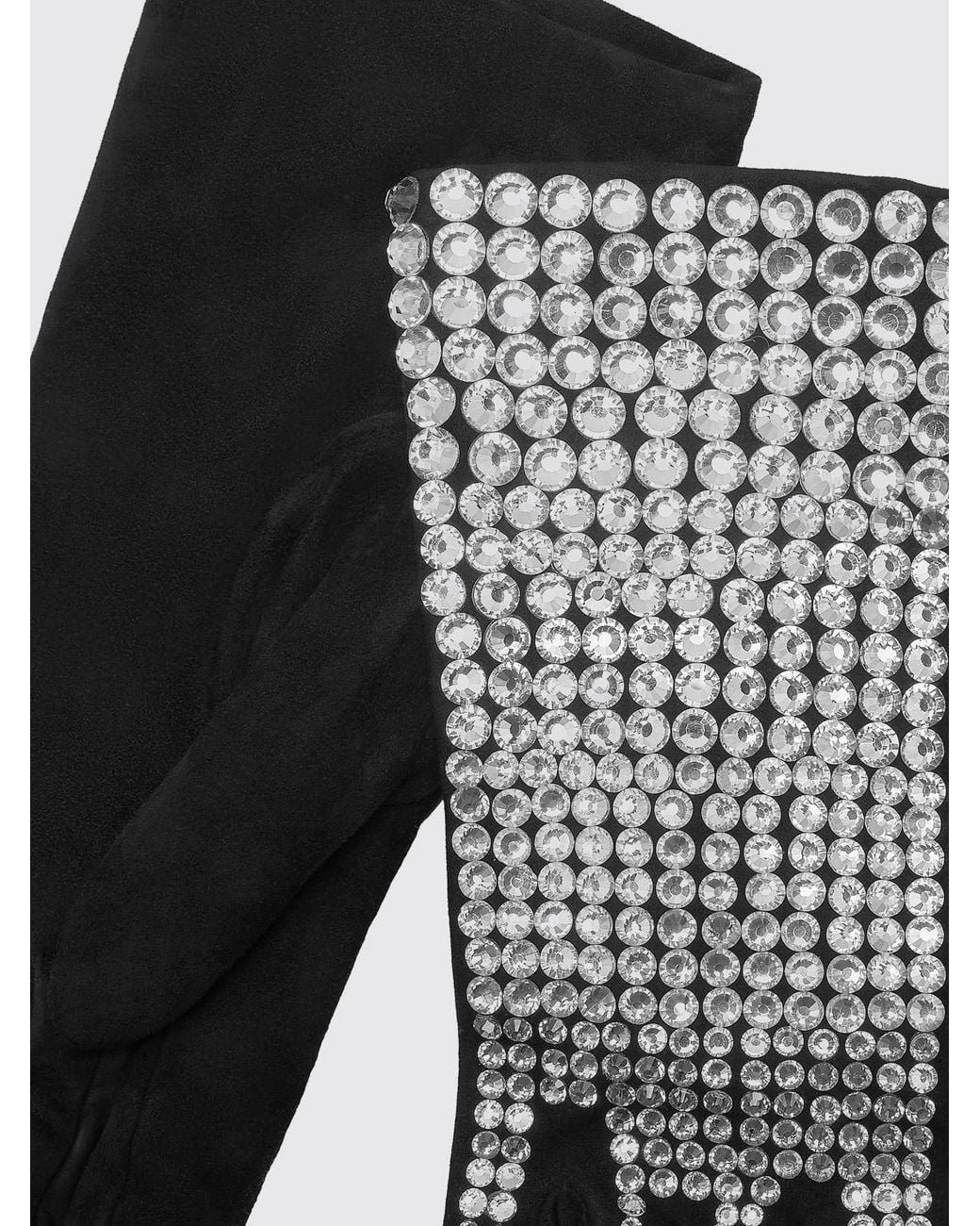 Philipp Plein Black Suede Gloves With Rhinestone Embellishment