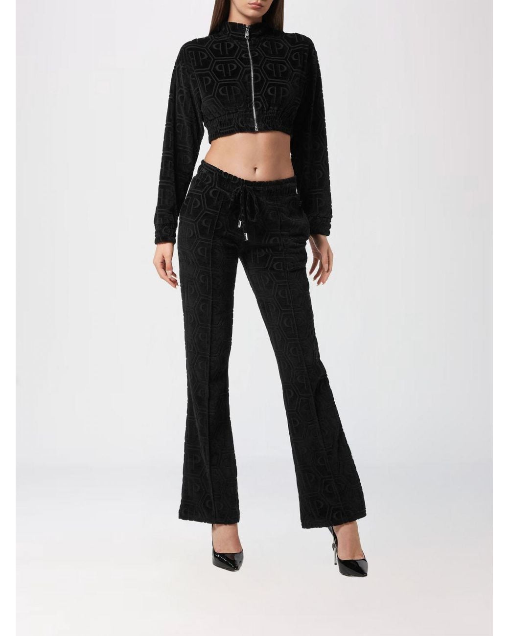 Philipp Plein Black Cotton Blend Cropped Sweatshirt