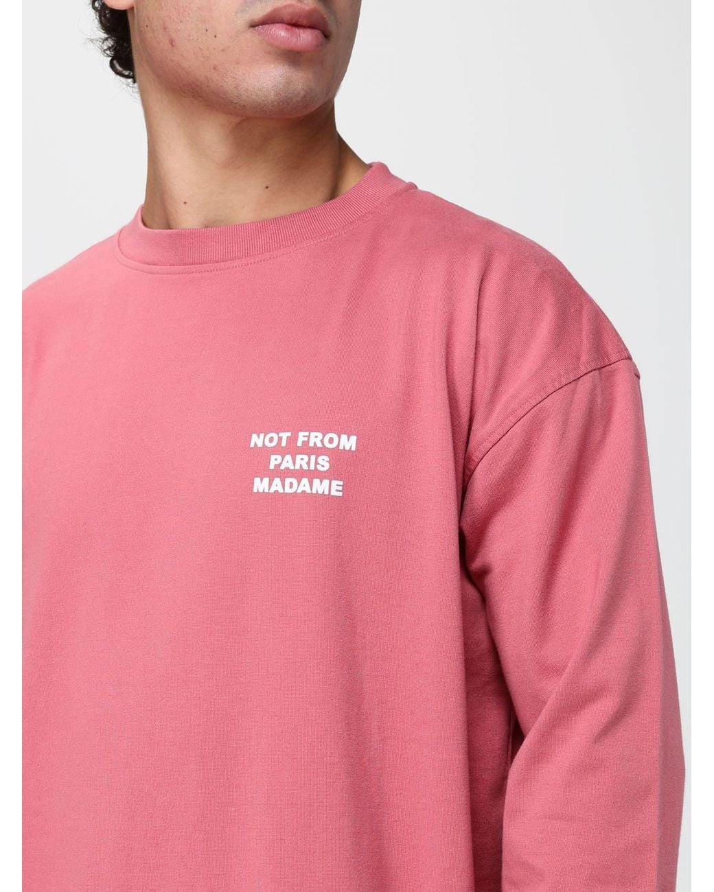 Drole de Monsieur Pink Slogan Print Long-Sleeved Cotton T-Shirt for men