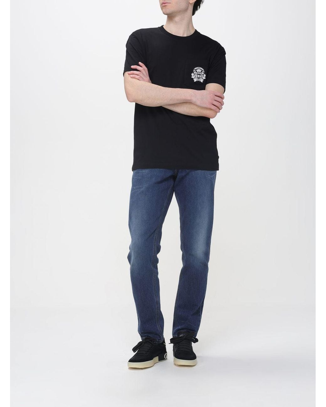 Dolce & Gabbana Black Dolce &Amp Gabbana Cotton Blend T-Shirt With Logo for men