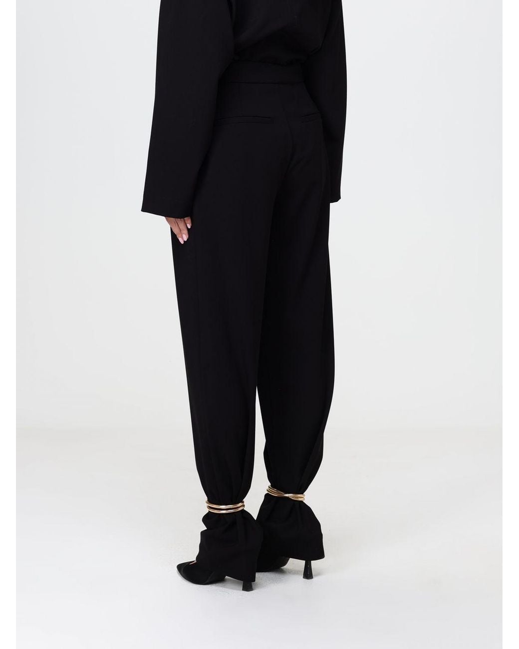 SIMONA CORSELLINI Black Wide-Leg Gabardine Trousers With Ring Detail
