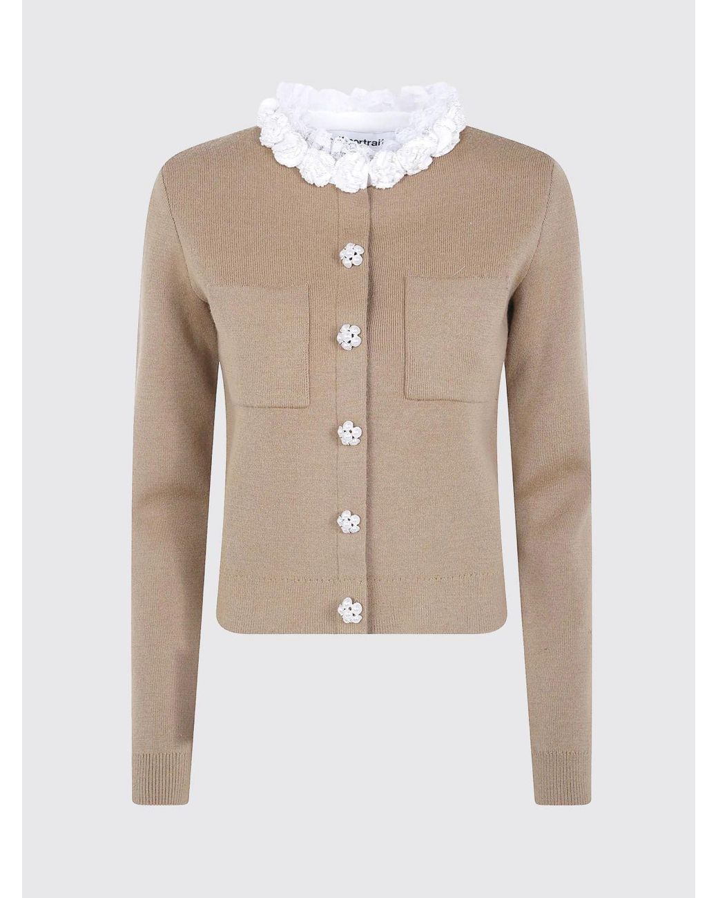 Self-Portrait Blue Jewelled Collar Wool Blend Cardigan With Decorative Buttons