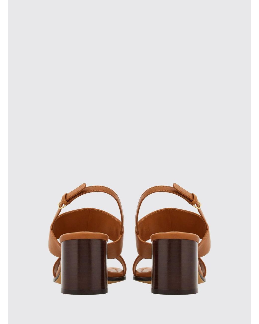 Ferragamo Brown Gancini Logo Calfskin Slingback Sandals With A Block Heel