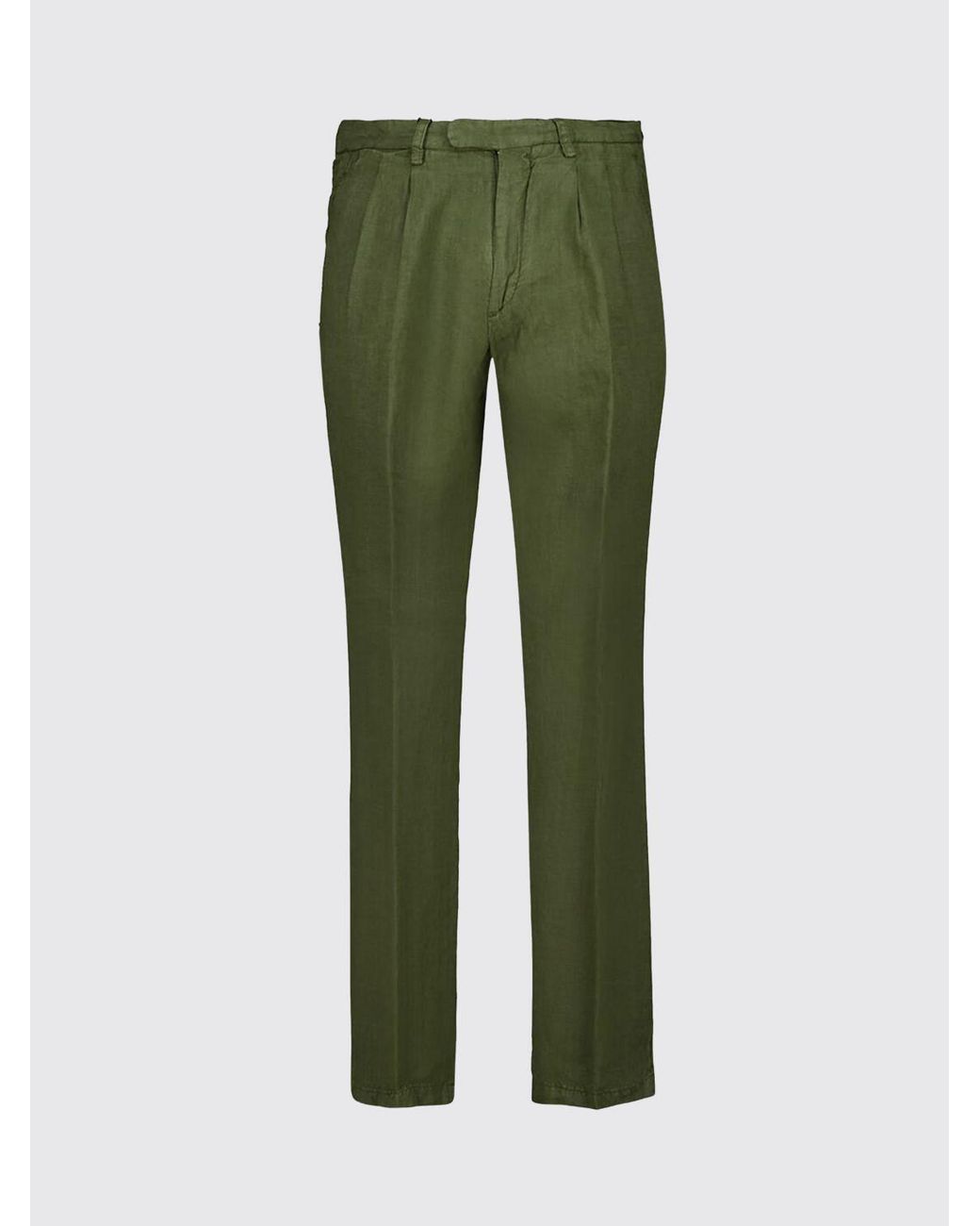 Boglioli Green Slim Fit Linen Tailored Trousers With Off-Centre Closure for men