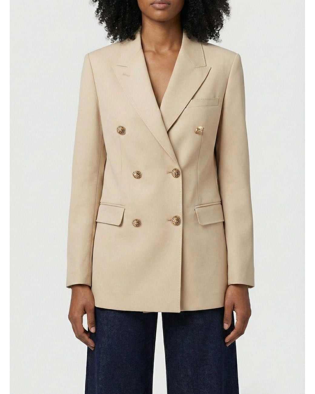 Golden Goose Deluxe Brand Natural Sand Double-Breasted Blazer With Heraldic Buttons