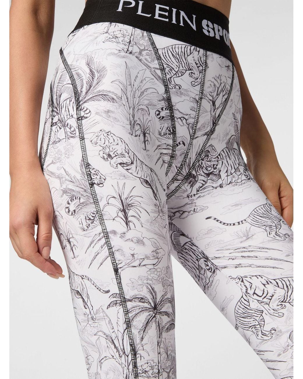Philipp Plein White High-Waisted Skinny Leggings With Tropical Floral Print