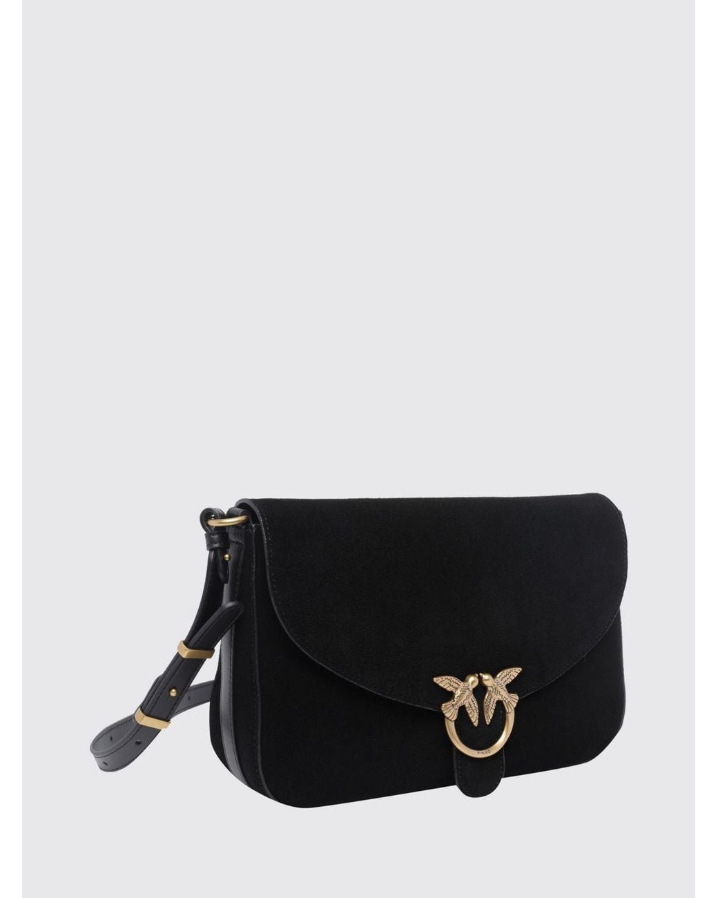 Pinko Black Mini Love Bag Suede Crossbody Bag With Love Birds Logo