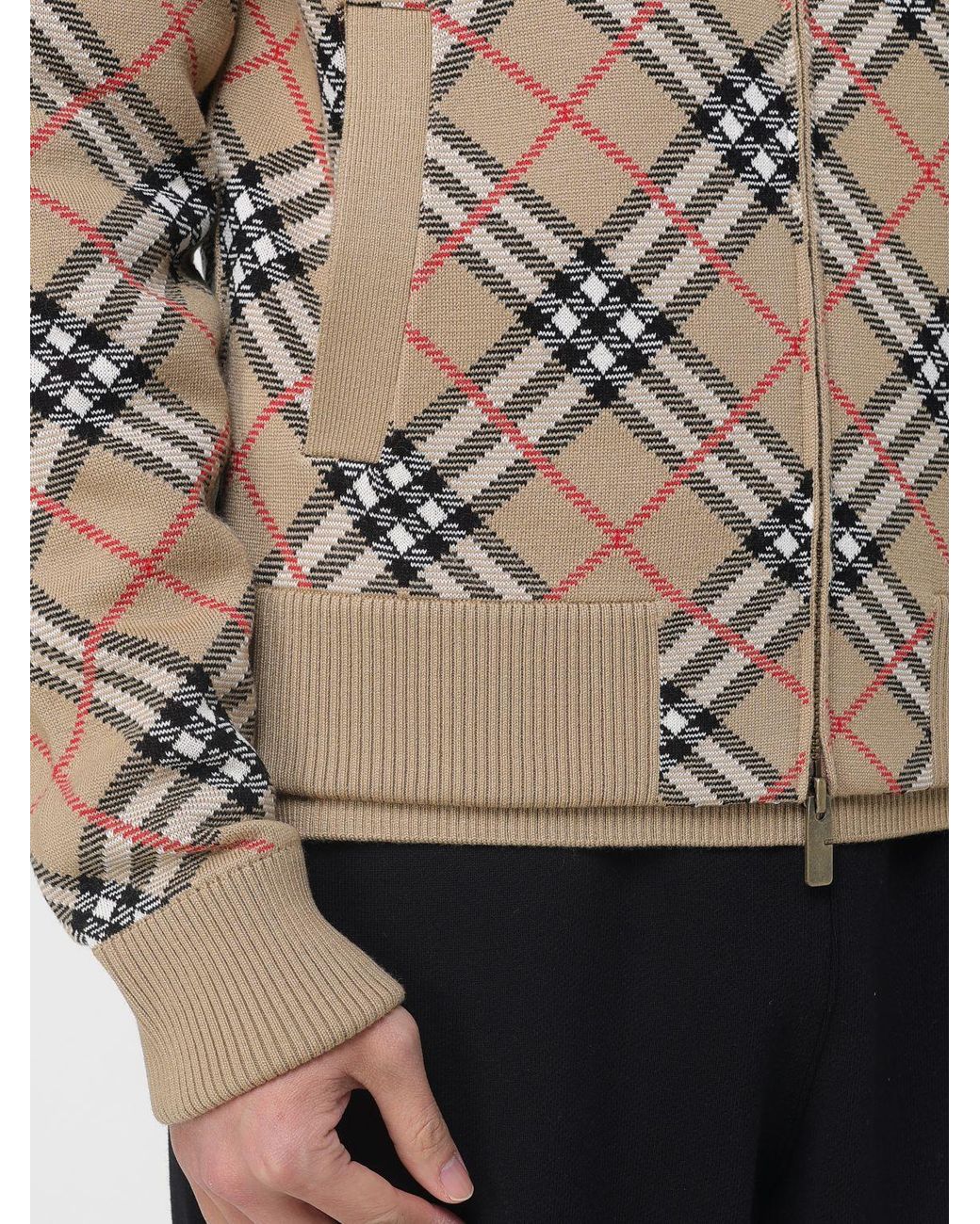 Burberry Natural Cotton Blend Cardigan With Vintage Check Motif for men
