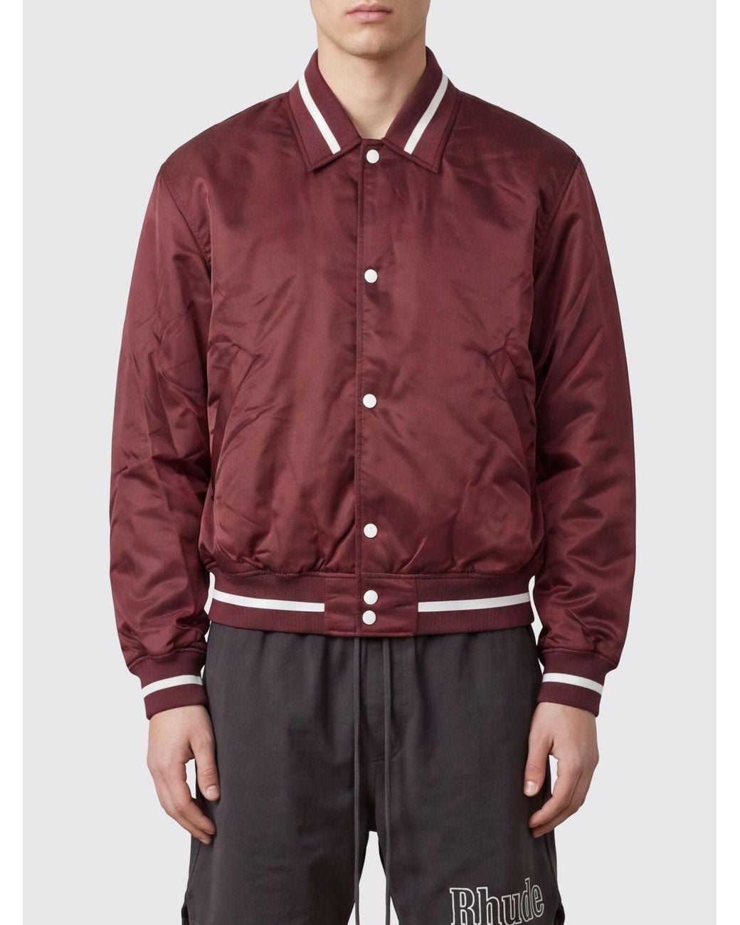 Rhude Red Water-Repellent Nylon Bomber Jacket With Contrast Piping for men