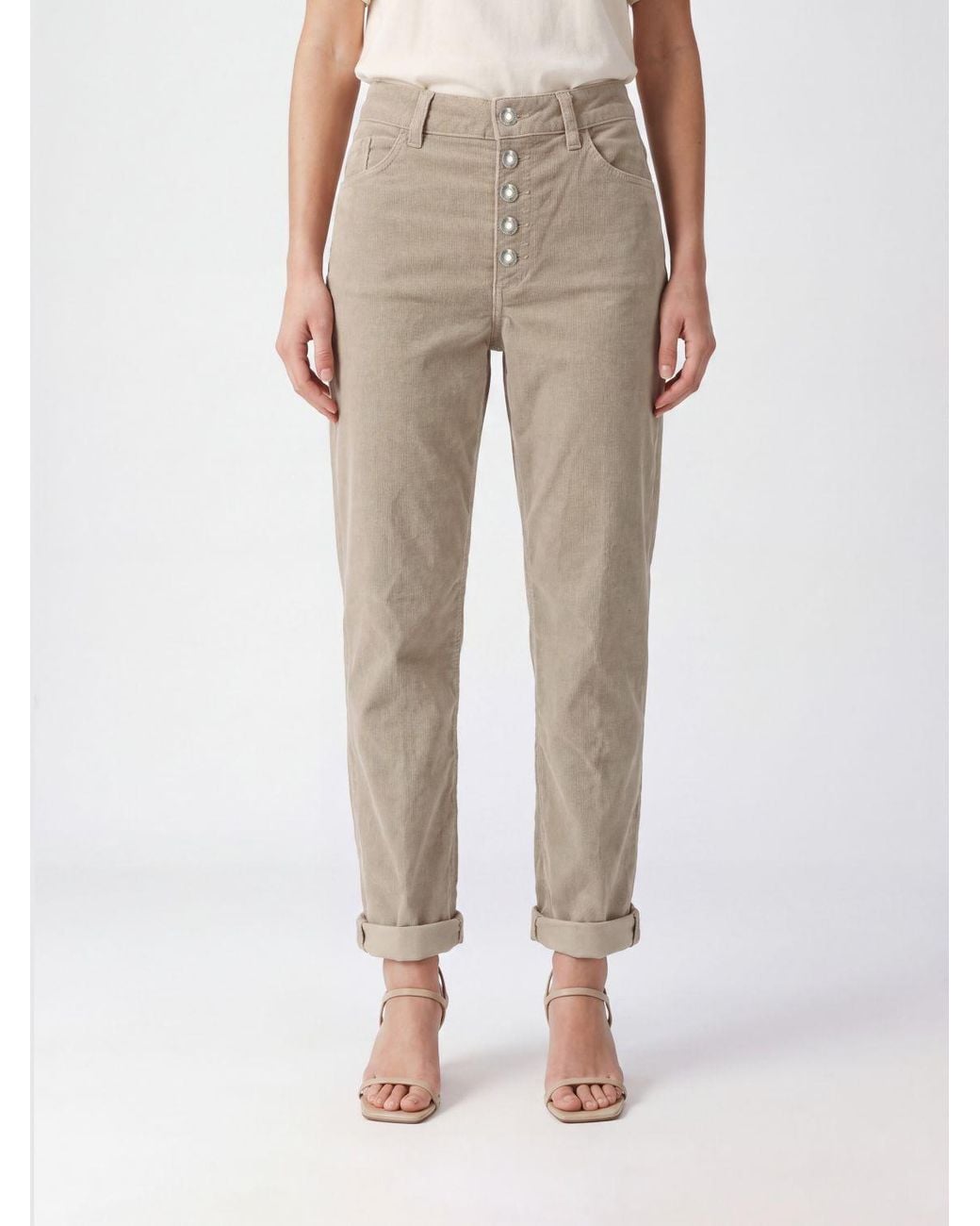 Dondup Natural Koons Straight Cropped Velvet Jeans