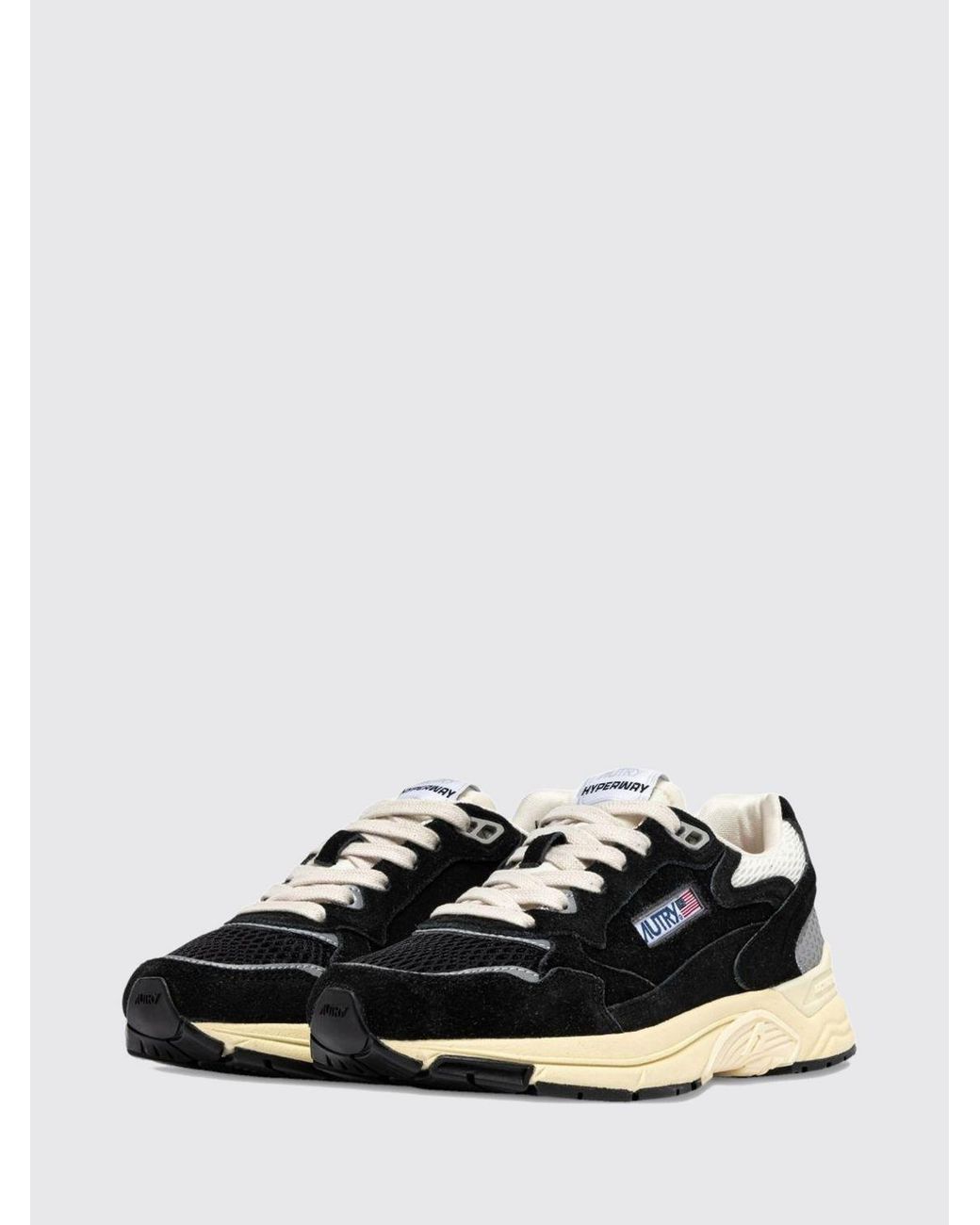 Autry Black Hyperway Two-Tone Leather And Mesh Sneakers With Cut-Out Logo