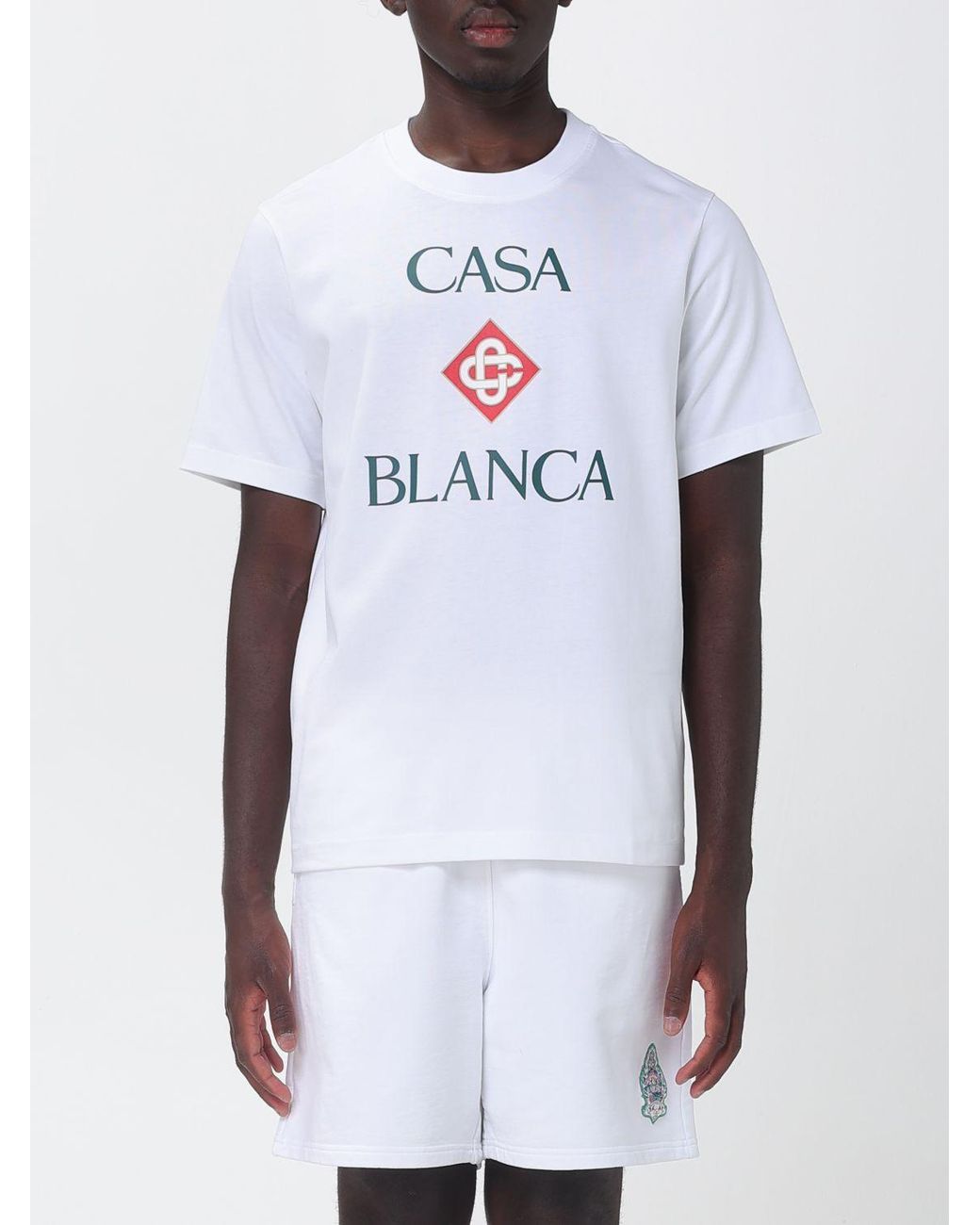 Casablanca White Organic Cotton Crew Neck T-Shirt With Logo Print for men