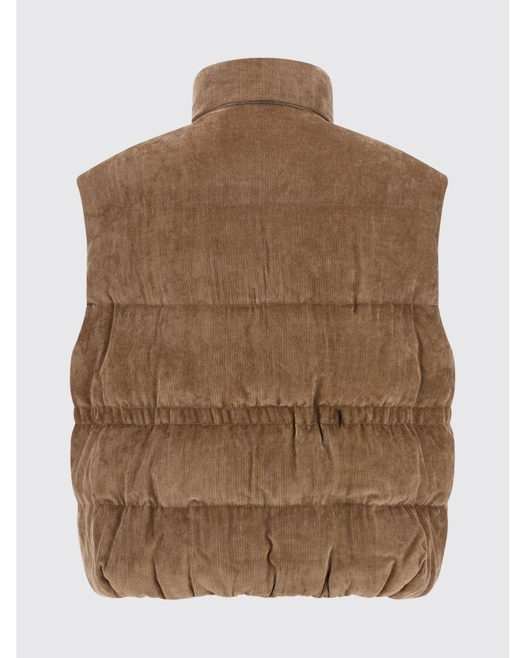 Brunello Cucinelli Blue Quilted Velvet Padded Cropped Gilet With High Neck