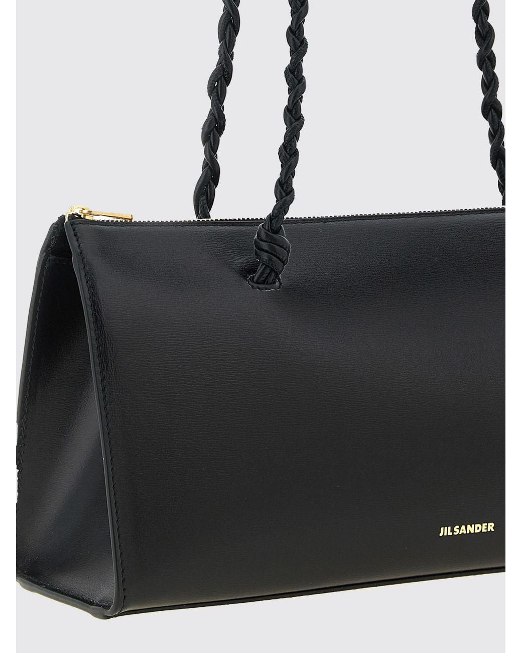 Jil Sander Black Large Tangle Calfskin Leather Shoulder Bag With Braided Handle