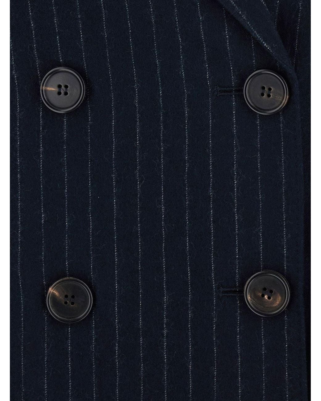 Max Mara Blue Pinstripe Wool Double-Breasted Blazer With Classic Lapels