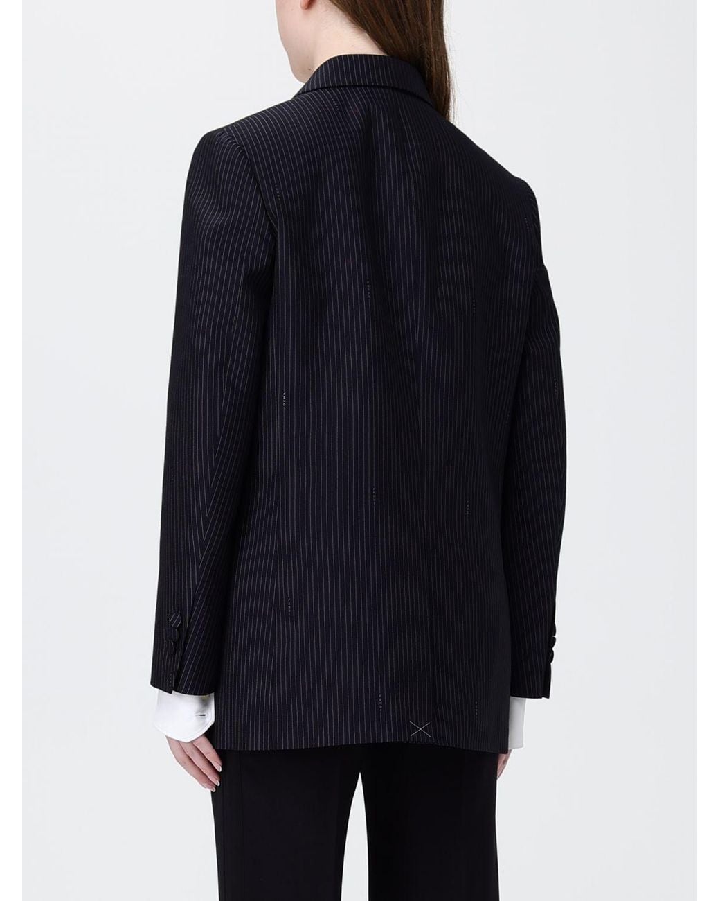 Blazer Cruzado De Mezcla De Lana Con Raya Diplomática Fendi de color Blue