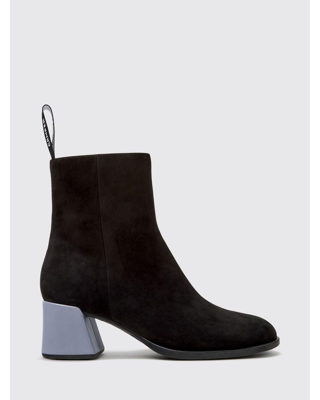 Camper Black Twins Suede Ankle Boots With Side Zip And Medium Heel