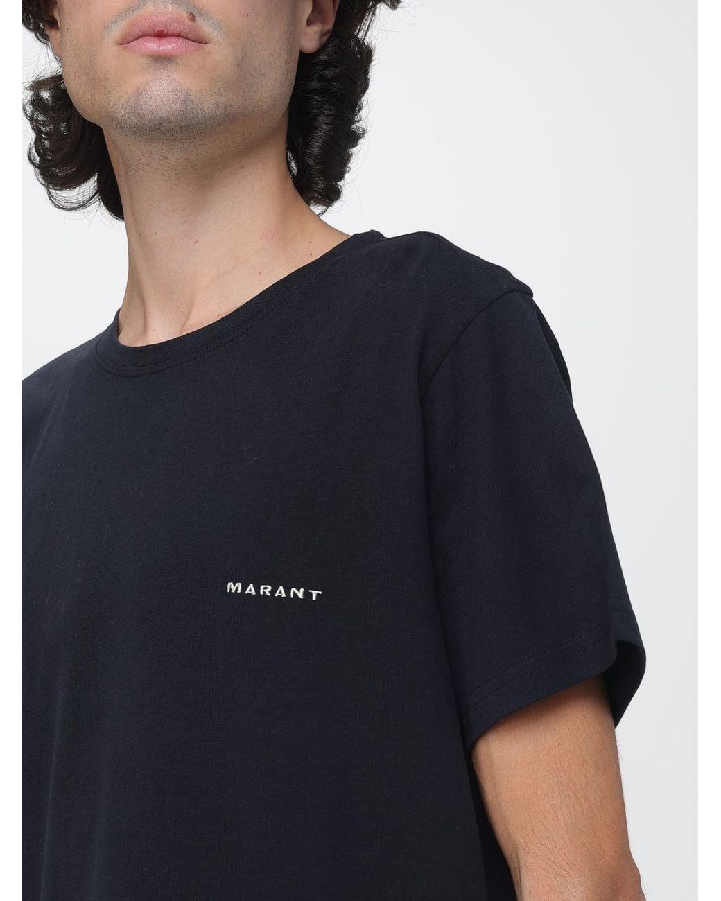 Isabel Marant Black Crewneck Cotton T-Shirt With Contrast Logo And Dropped Shoulders for men