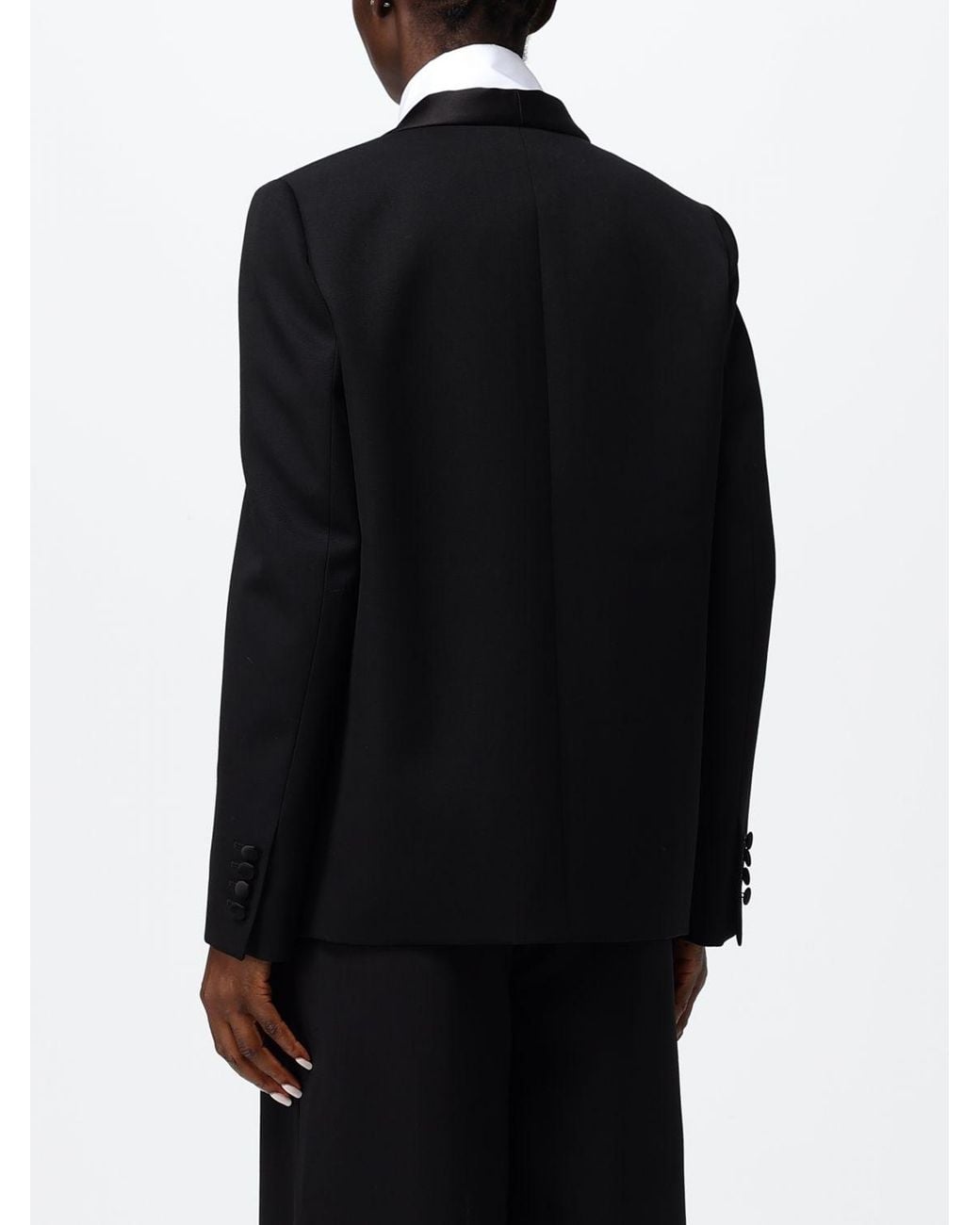 Fendi Black Single-Breasted Cropped Wool Blazer With Satin Shawl Collar