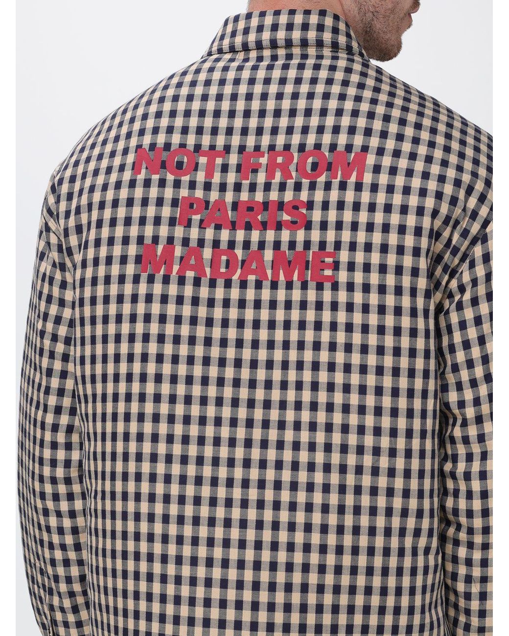 Drole de Monsieur Gray Checkered Cotton Shirt Jacket With Slogan Print for men