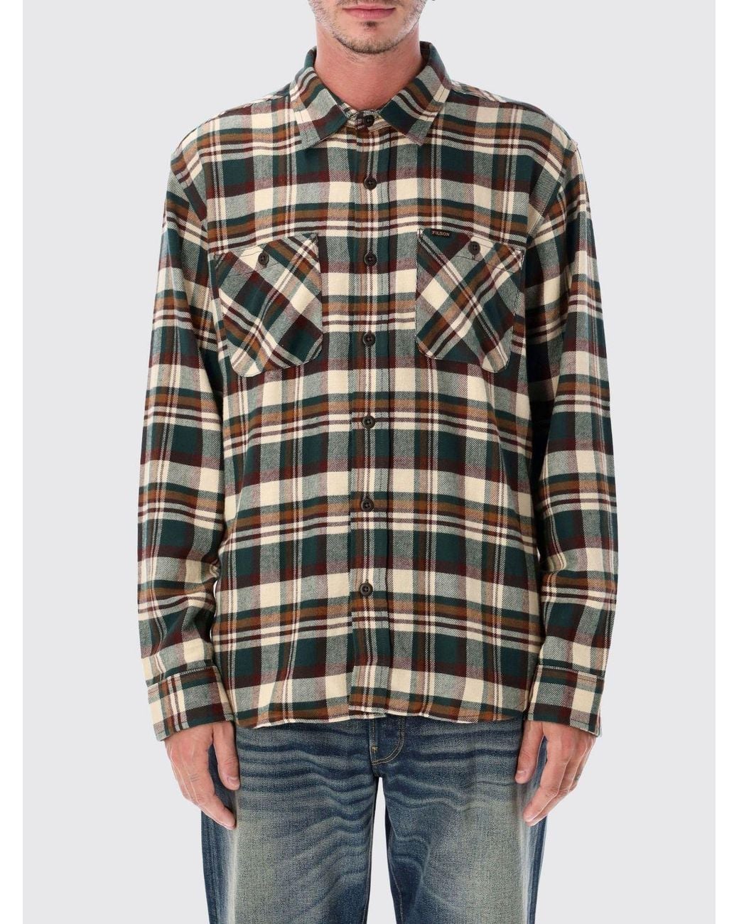 Filson Green Long-Sleeve Check Flannel Shirt With Buttoned Patch Pockets for men