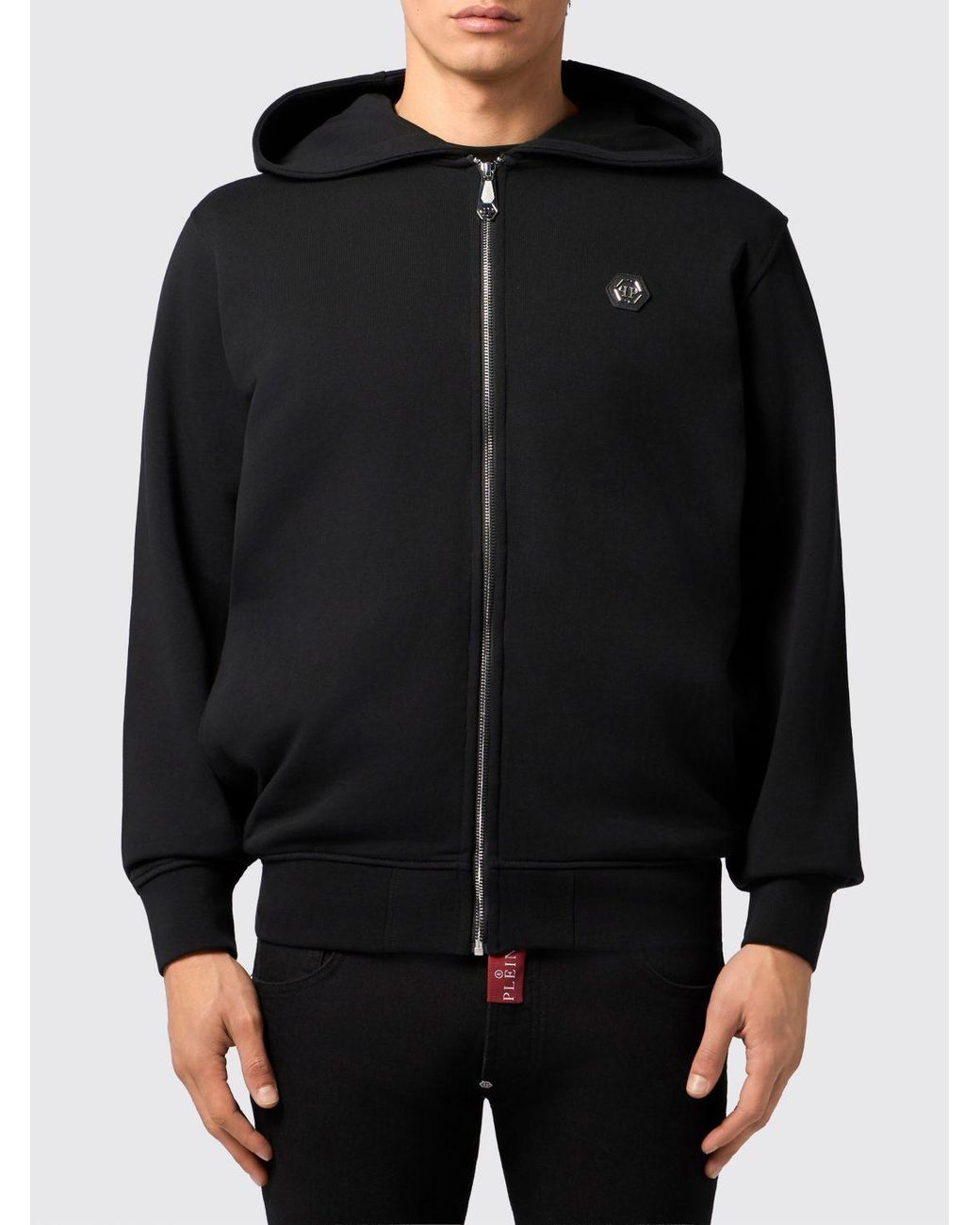 Philipp Plein Black Cotton Zip Up Hoodie for men
