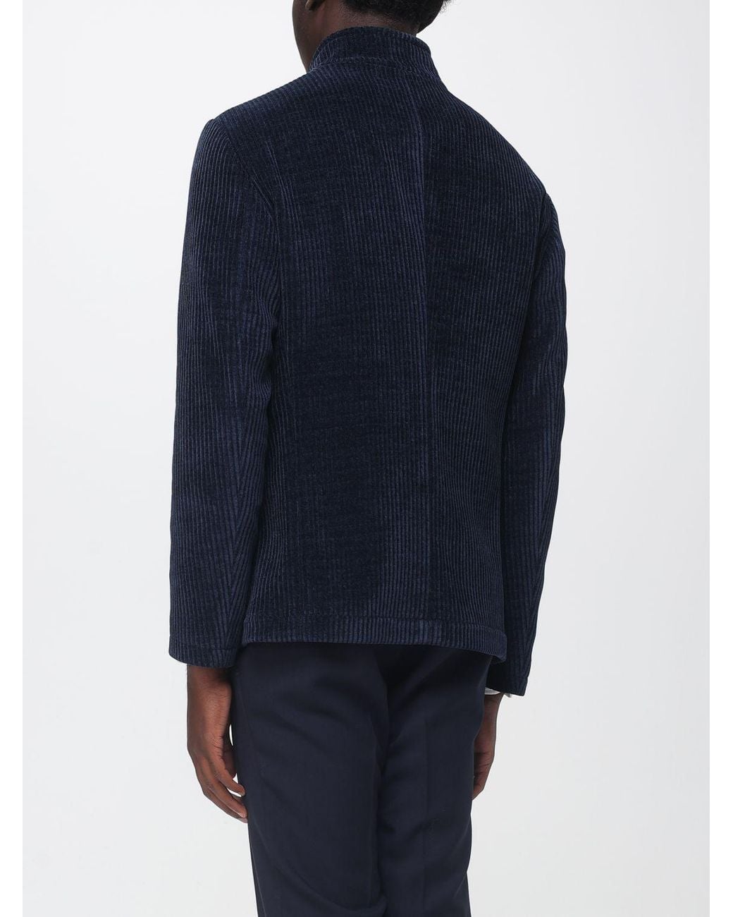 Emporio Armani Blue Asymmetrical Velvet Jacket With High Neck for men