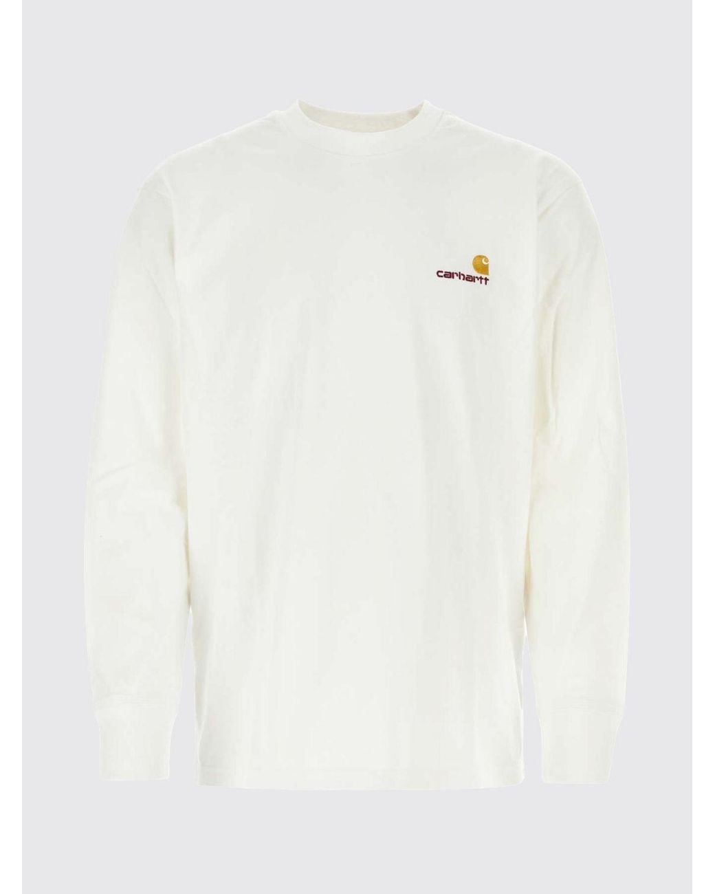 Carhartt White Dropped Shoulder Long-Sleeved Cotton T-Shirt With Logo for men