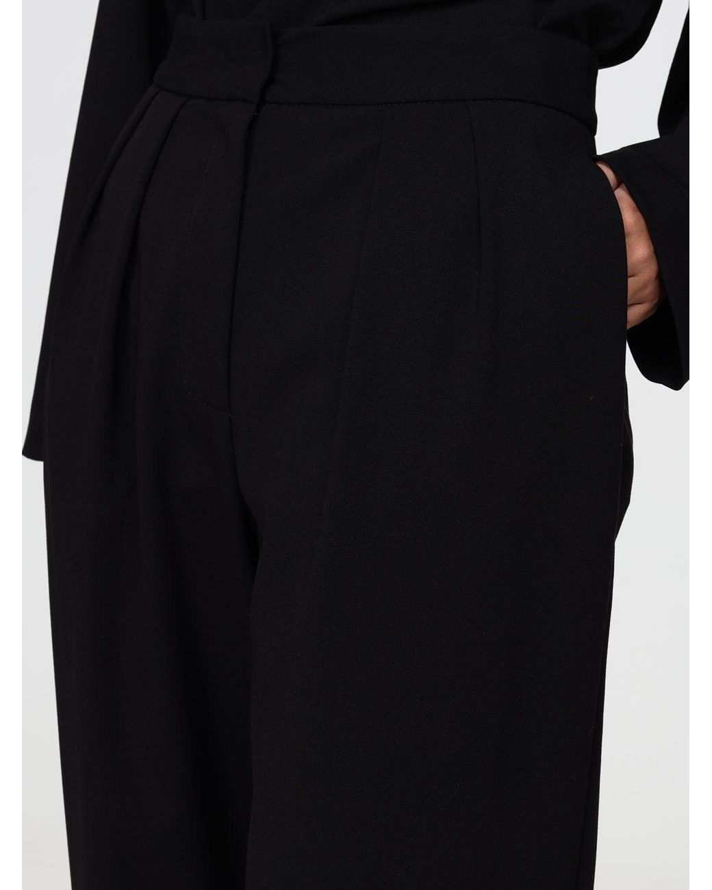 SIMONA CORSELLINI Black Wide-Leg Gabardine Trousers With Ring Detail
