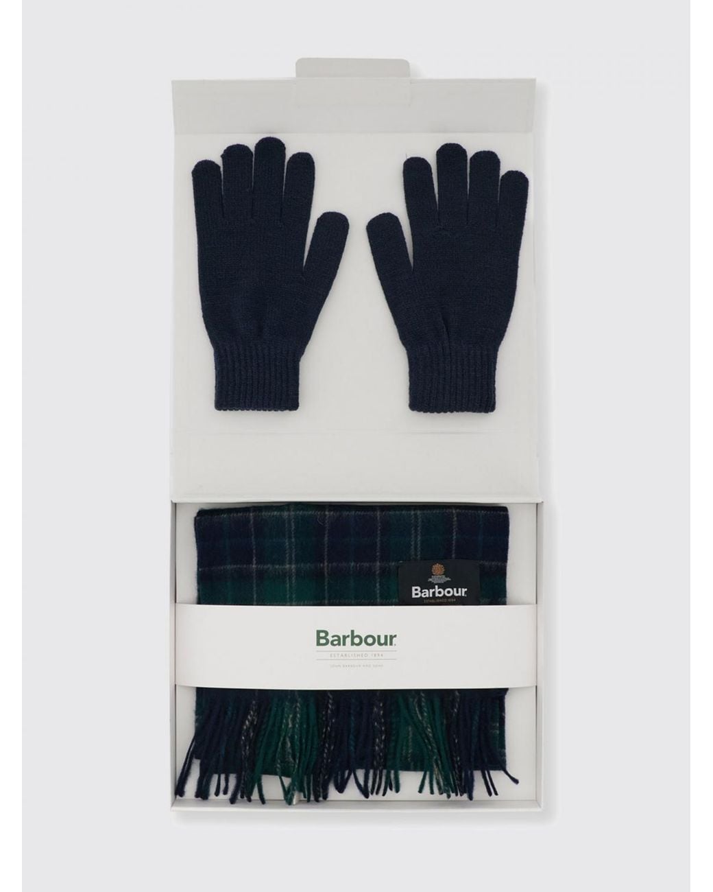 Barbour Blue Set Of Two Tartan Wool Scarves With Fringed Hem for men