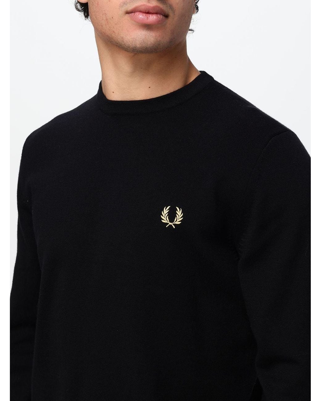 Fred Perry Black Crewneck Wool Blend Jumper With Ribbed Trims And Embroidered Logo for men