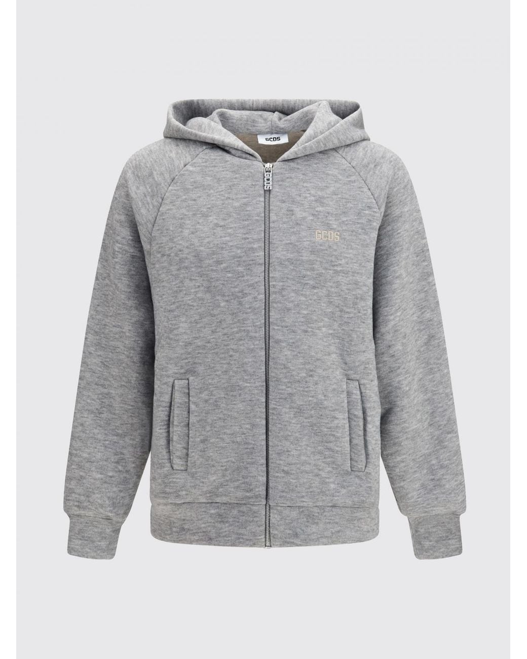 Gcds Gray Cotton Zip-Up Hoodie With Contrast Logo for men