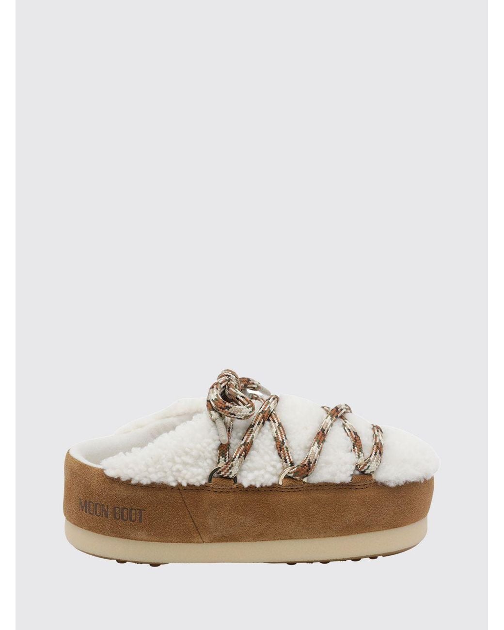 Moon Boot White Evx Suede And Shearling Mules With Platform Sole