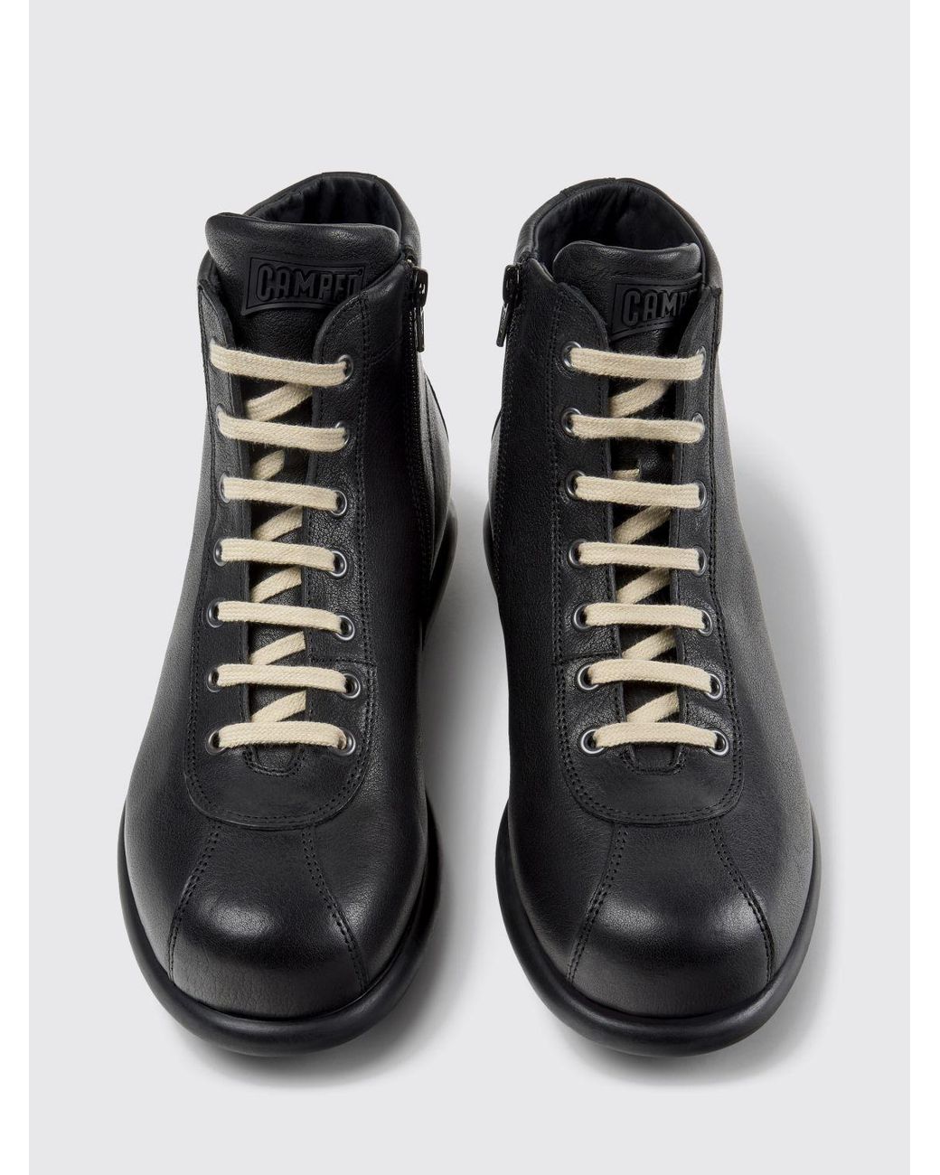 Camper Black Pelotas Lace-Up Leather Ankle Boots With Side Zip for men