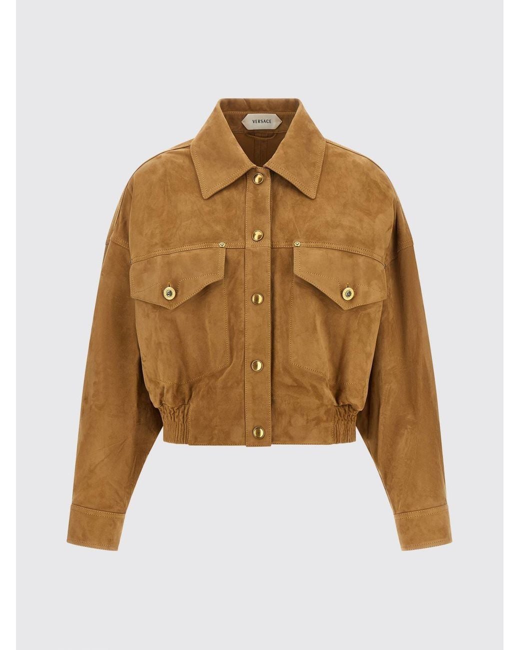 Versace Blue Suede Leather Shirt-Style Bomber Jacket With Classic Collar
