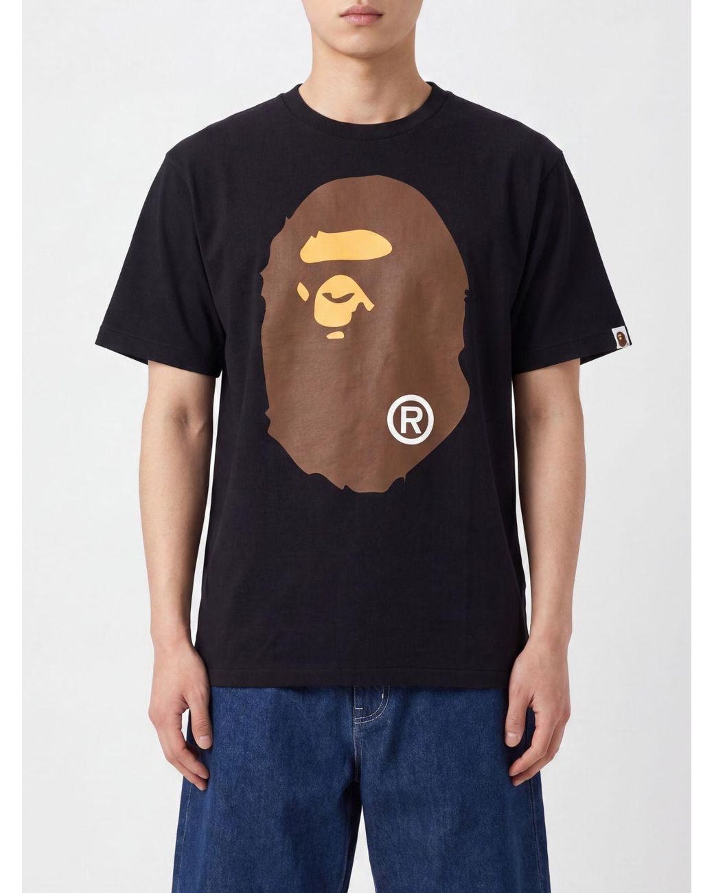 A Bathing Ape Black Cotton T-Shirt With Graphic Print And Dropped Shoulders for men