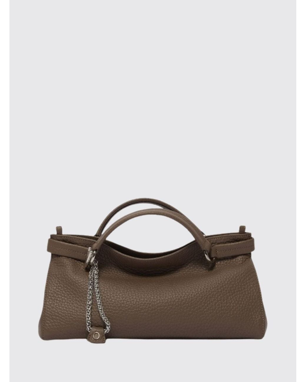 Orciani Brown Virgo Grained Leather Handbag With Double Handle And Logo Charm