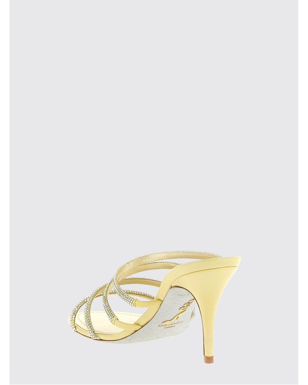 Rene Caovilla Natural Erin Satin Mules With Rhinestones