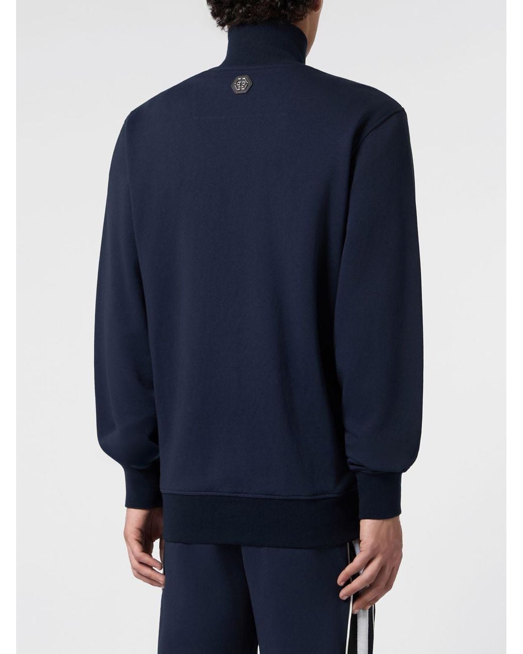 Philipp Plein Blue Contrast Logo Cotton Zip Turtleneck Jumper for men